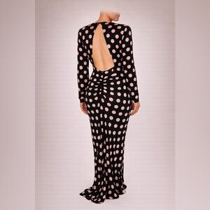 RIXO Black and Pink Polka Dot Long Sleeve Dress